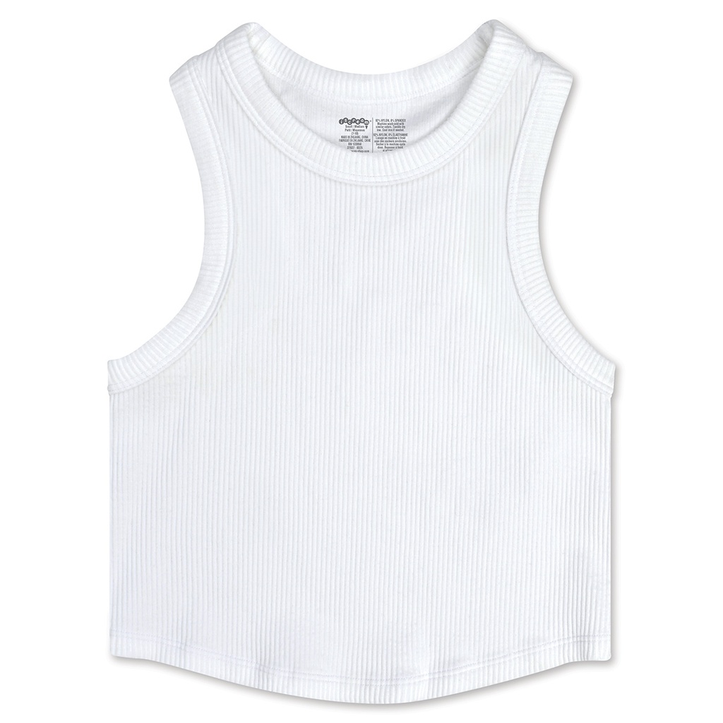 [820-3521S-M] White Cropped Ribbed Racerback Tank Top  (Youth Small/Medium (7-10))