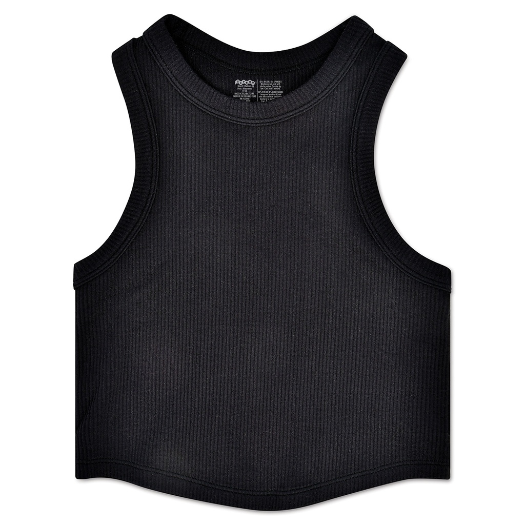 Black Cropped Ribbed Racerback Tank Top 