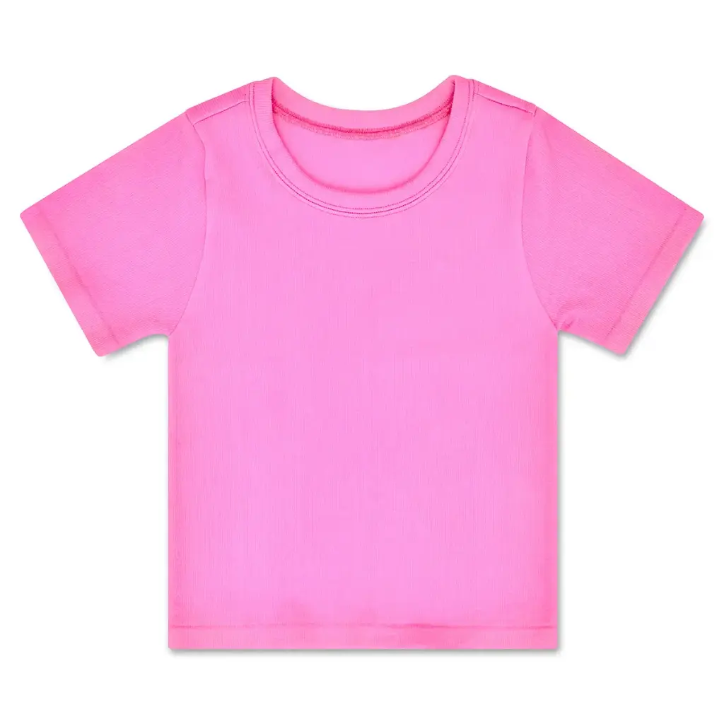 [820-3523S-M] Pretty Pink Ribbed Short Sleeve Shirt (Youth Small/Medium (7-10))