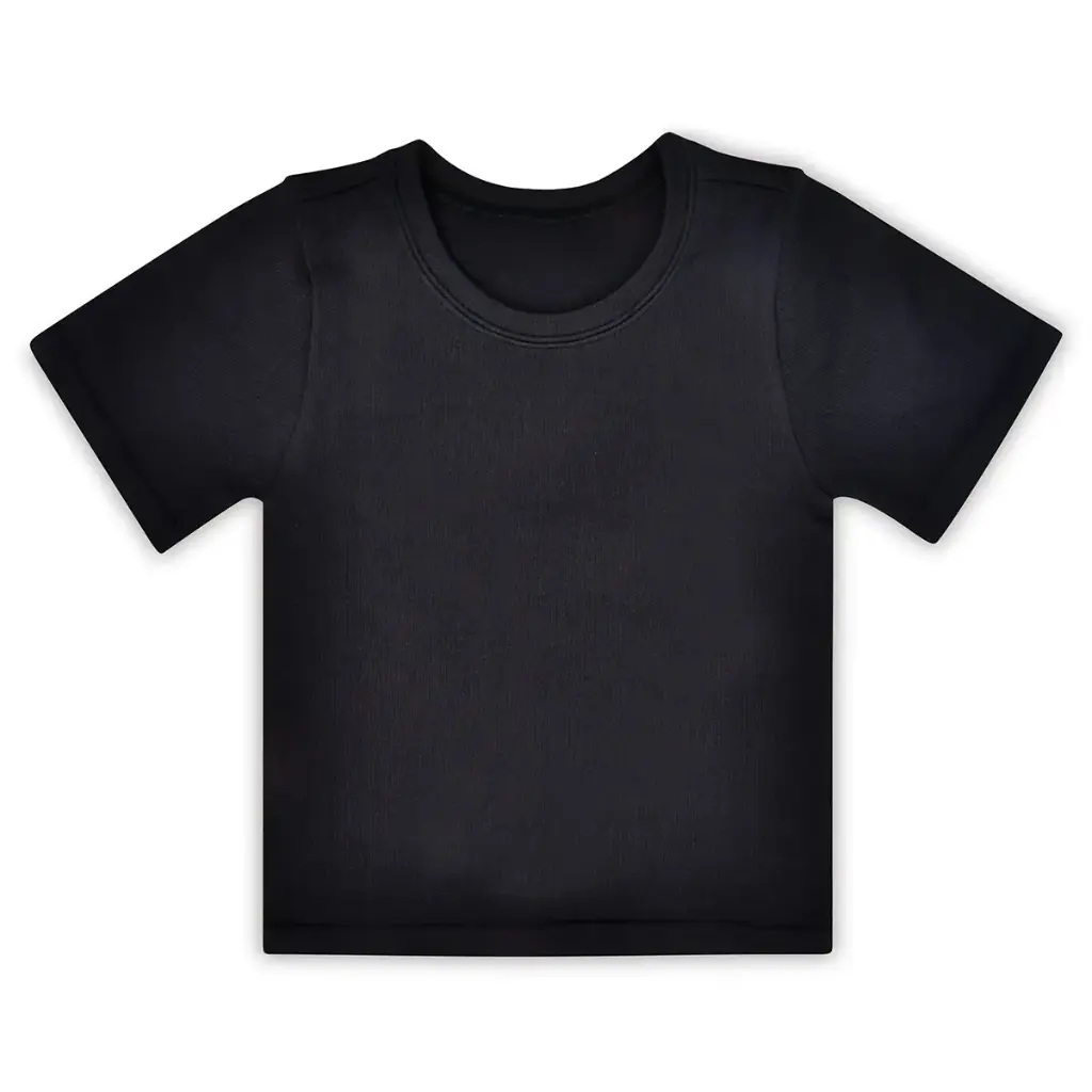 [820-3535S-M] Black Ribbed Short Sleeve Shirt (Youth Small/Medium (7-10))