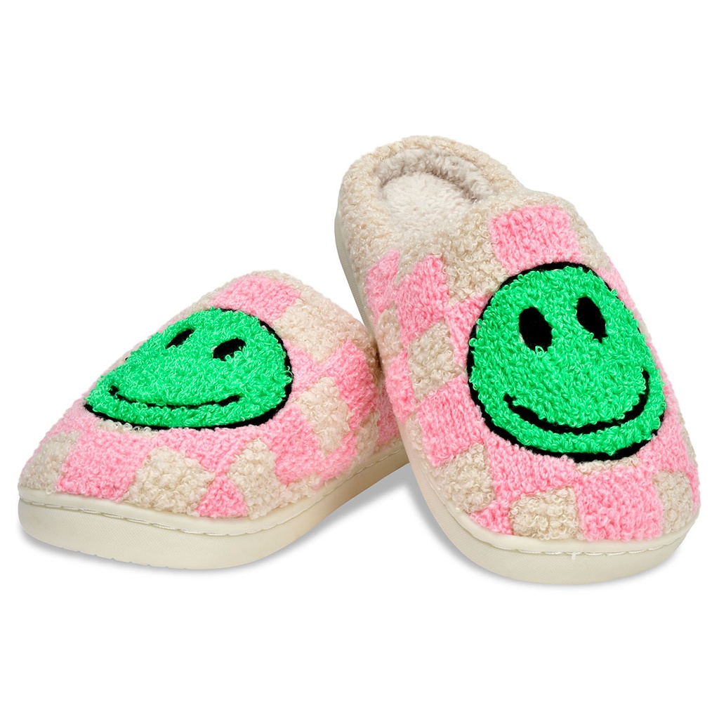 [735-102S] Pink & Green Happy Check Slippers  (Small (1-3))