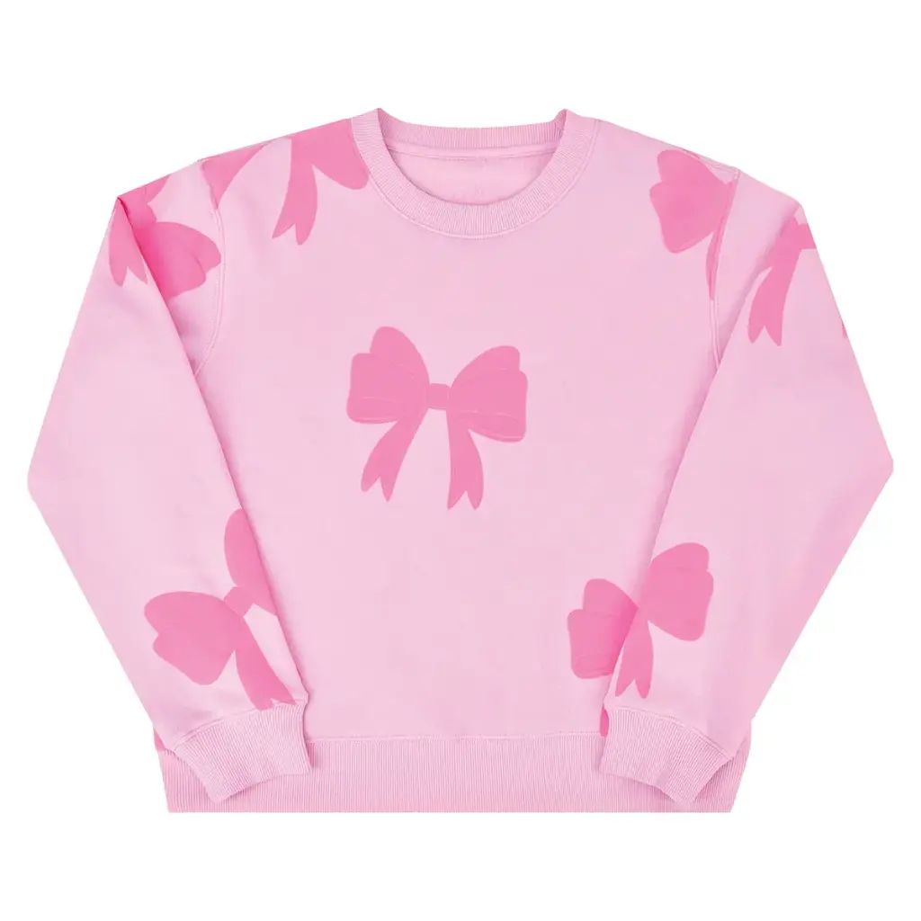 [820-3571M] Ribbon Bow Pink Sweatshirt (Youth Medium (10-12))