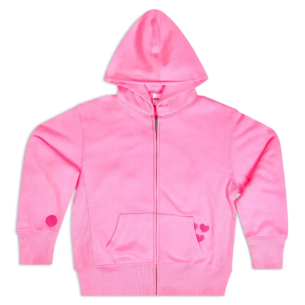 [820-3663S] Hot Pink Smile Zip Up Hooded Sweatshirt (Youth Small (6-8))