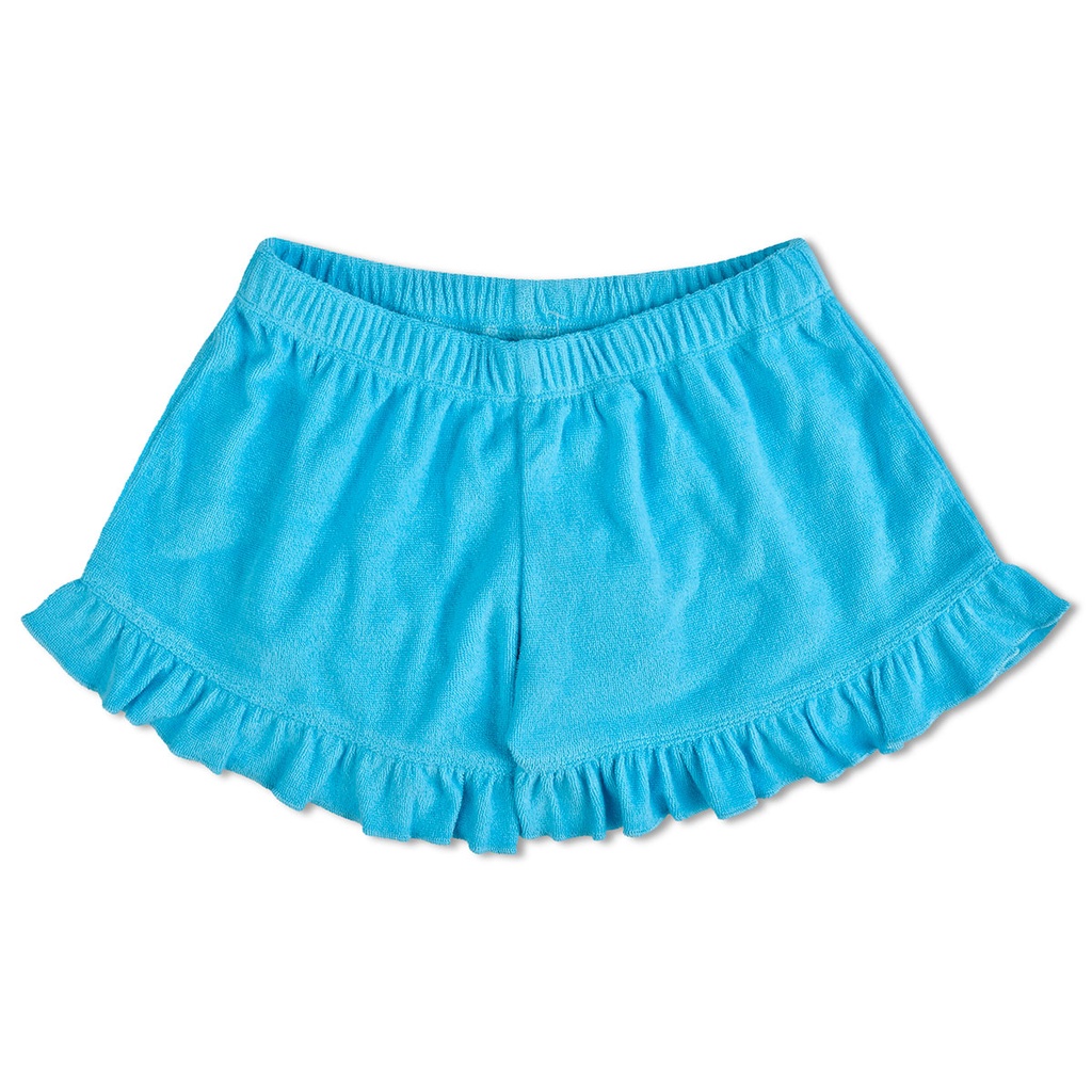 Turquoise Terry Ruffled Shorts