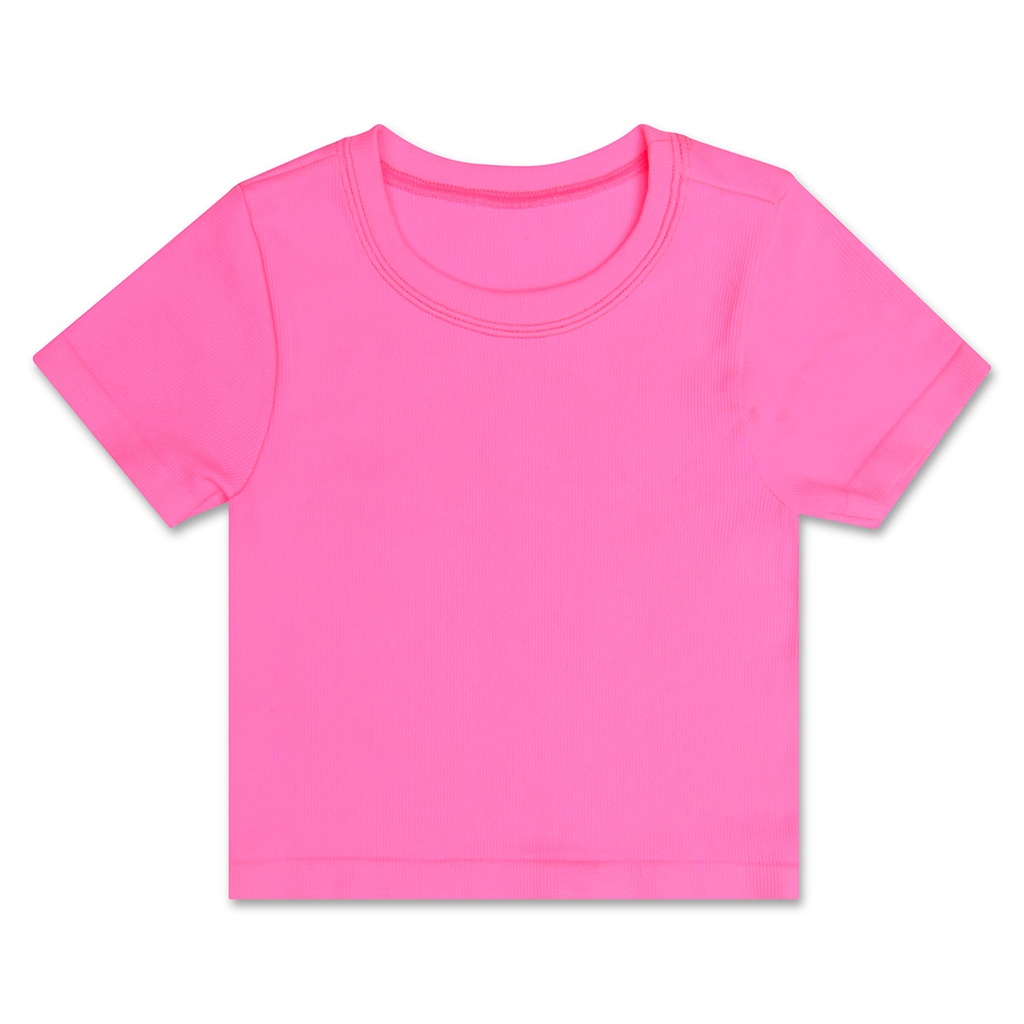 [820-3686S-M] Bright Pink Ribbed Short Sleeve Shirt (Youth Small/Medium (7-10))