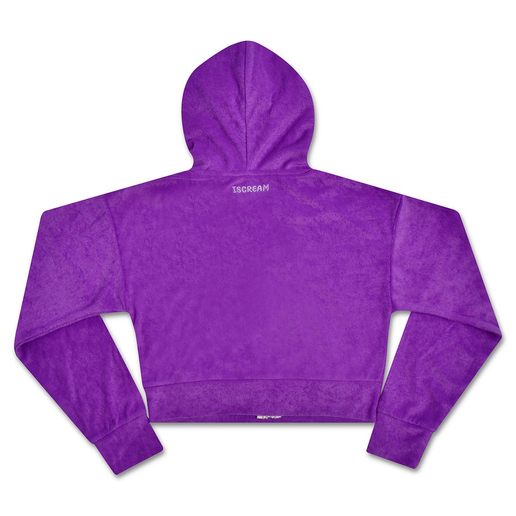 Neon Purple Terry Cropped Zip-Up Shirt