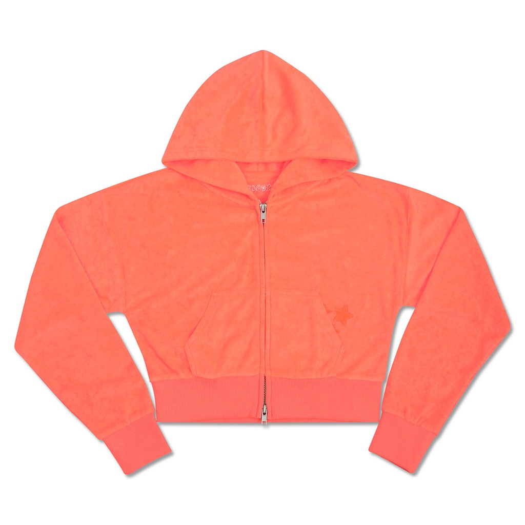 [820-3692S] Deep Orange Terry Cropped Zip-Up Shirt (Youth Small (6-8))