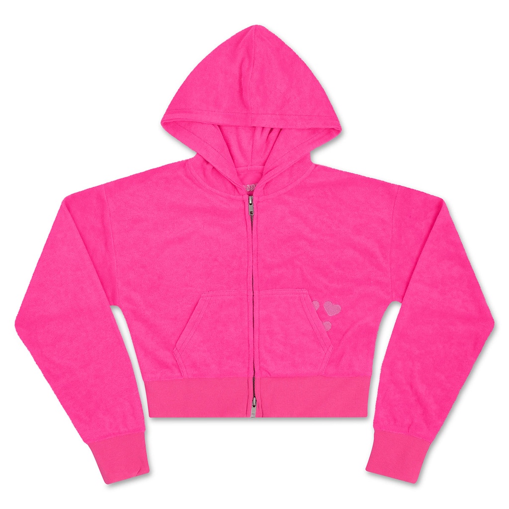 [820-3693S] Hot Pink Terry Cropped Zip-Up Shirt (Youth Small (6-8))