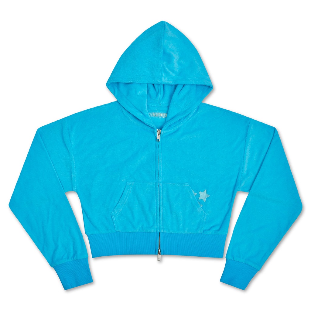 [820-3694S] Turquoise Terry Cropped Zip-Up Shirt (Youth Small (6-8))