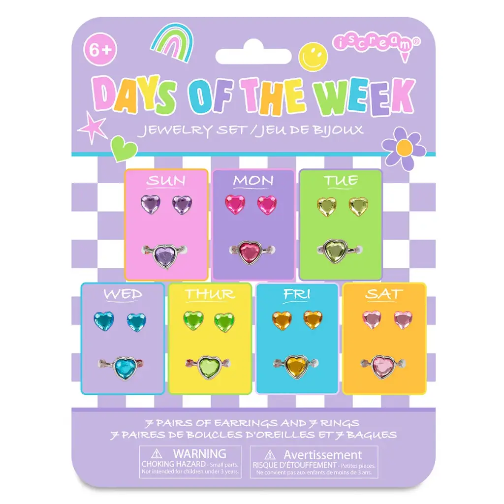 Days of the Week Stick On Earrings and Rings
