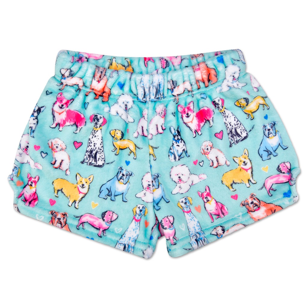 [820-3696L] Preppy Pups Plush Shorts (Youth Large (14))