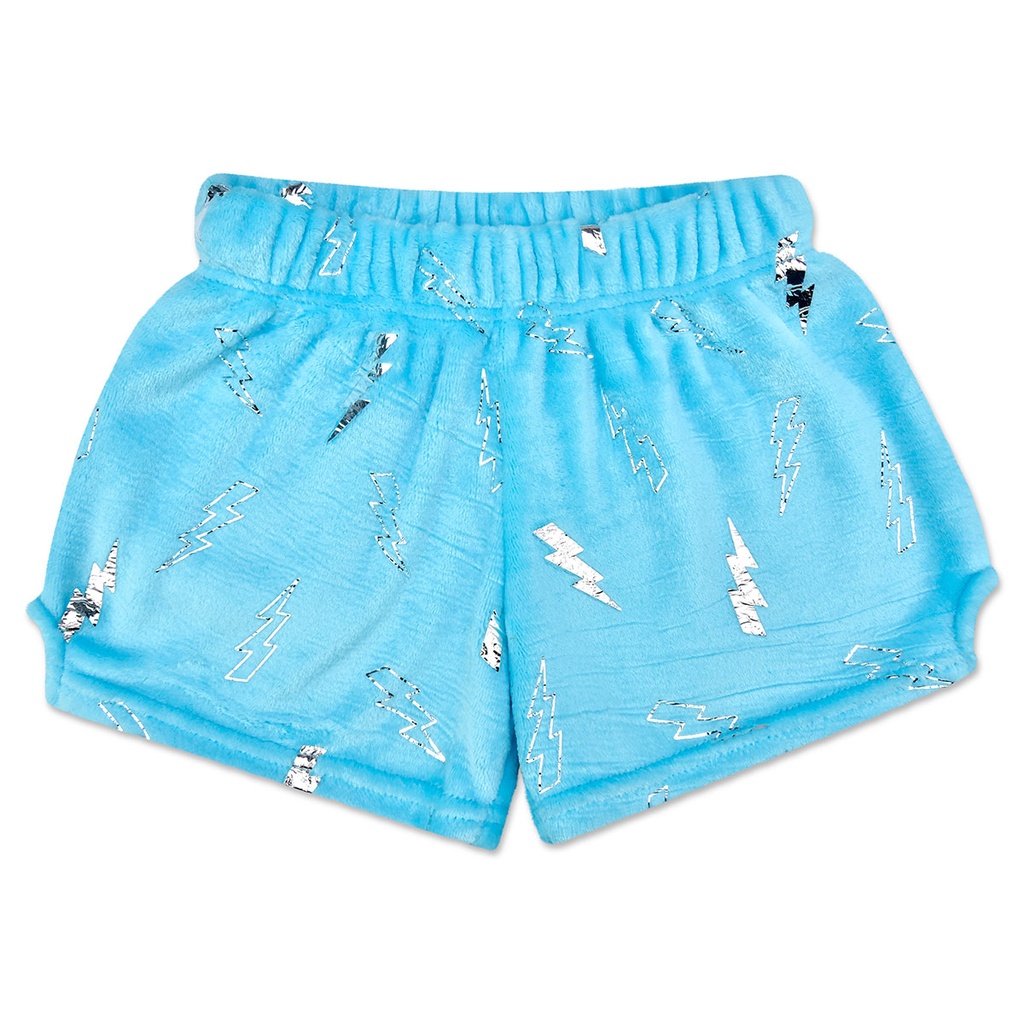 [820-3699XS] Blue Foil Lightning Plush Shorts (Youth X-Small (4-6))