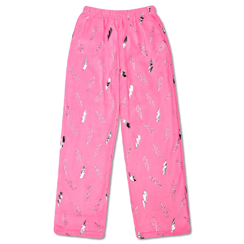 [820-3812XS] Pink Foil Lightning Plush Pants  (Youth X-Small (4-6))