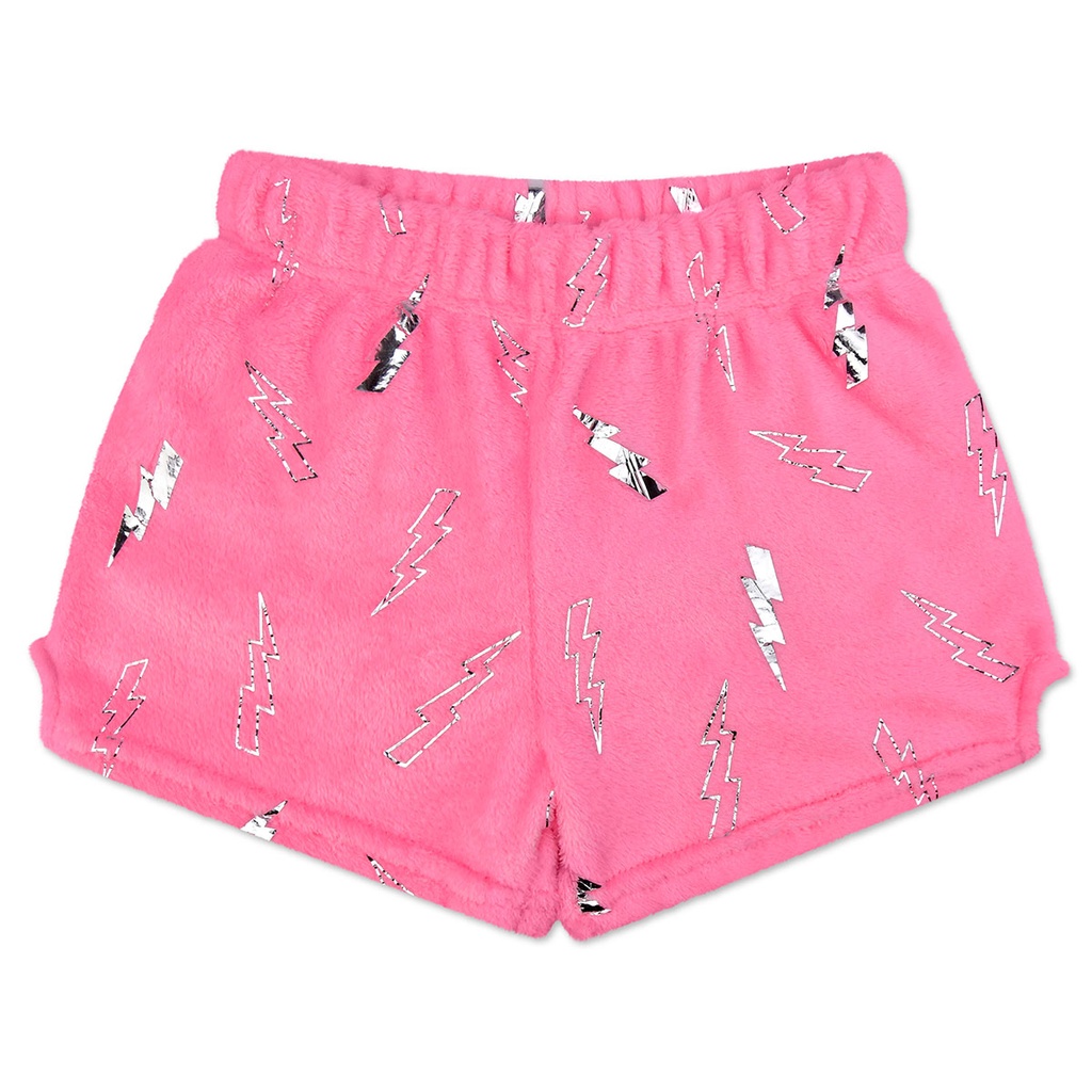 [820-3813XS] Pink Foil Lightning Plush Shorts  (Youth X-Small (4-6))