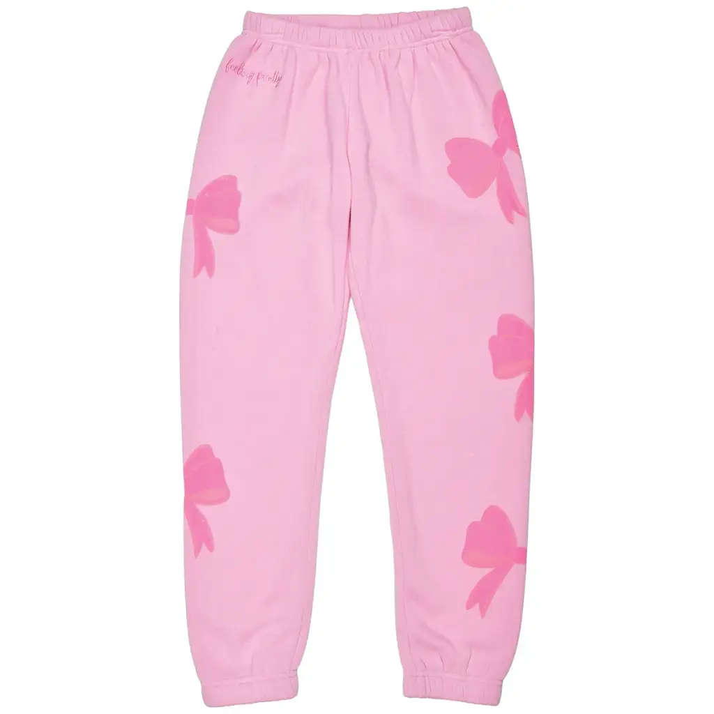 [820-3832S] Ribbon Bows Pink Sweatpants  (Youth Small (6-8))