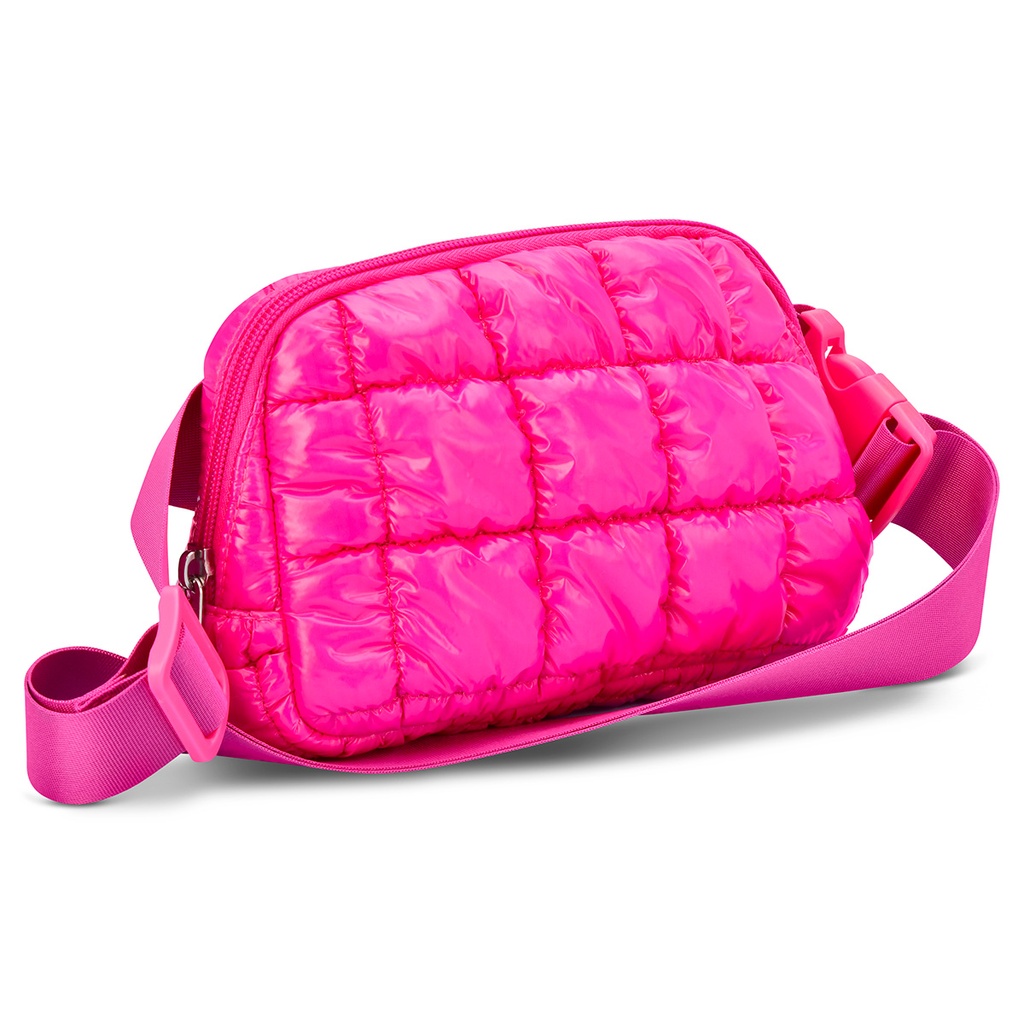 Hot Pink Shiny Puffer Belt Bag