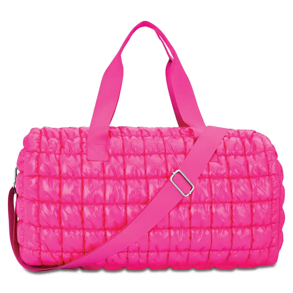 Hot Pink Shiny Puffer Duffel Bag - Thumbnail 3