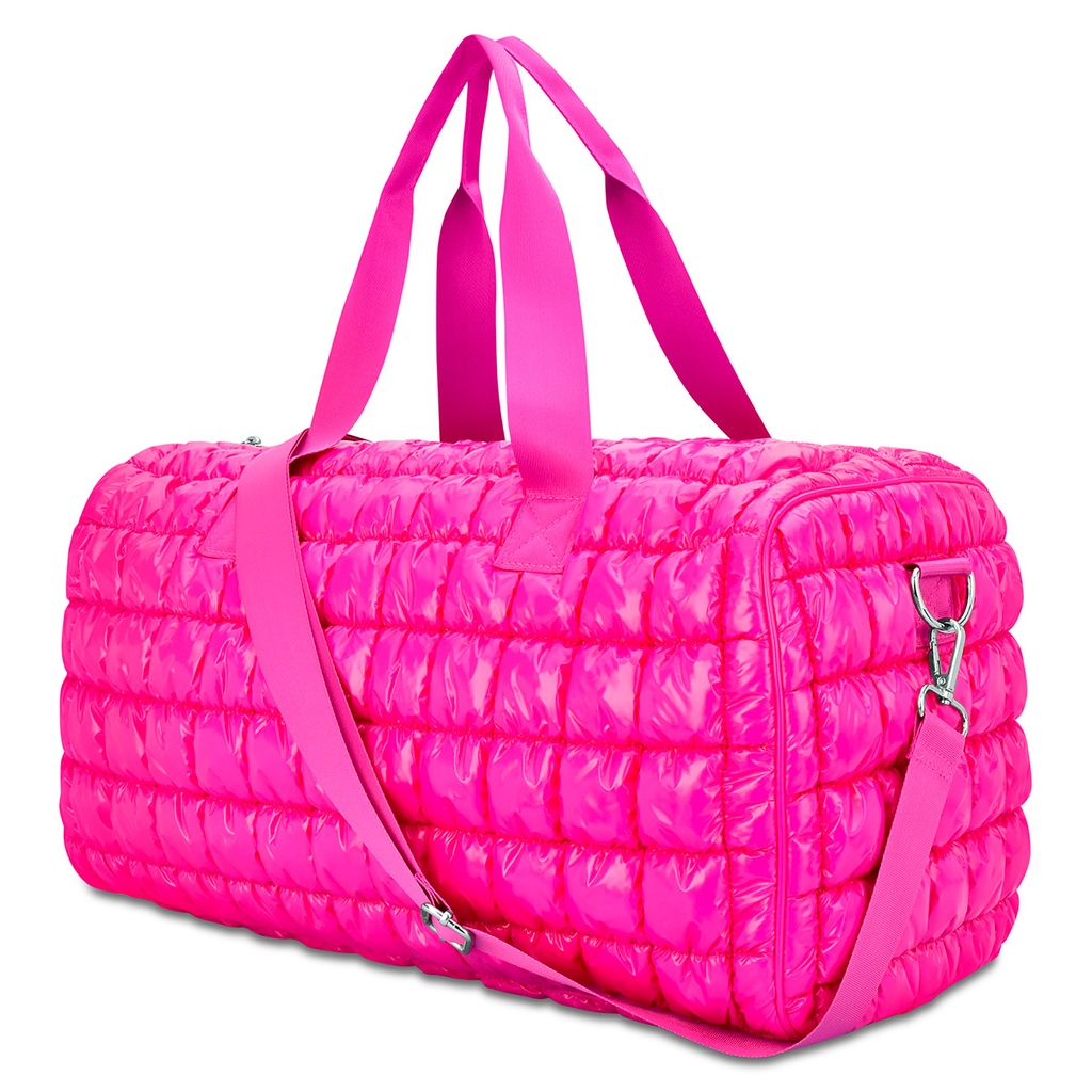 Hot Pink Shiny Puffer Duffel Bag