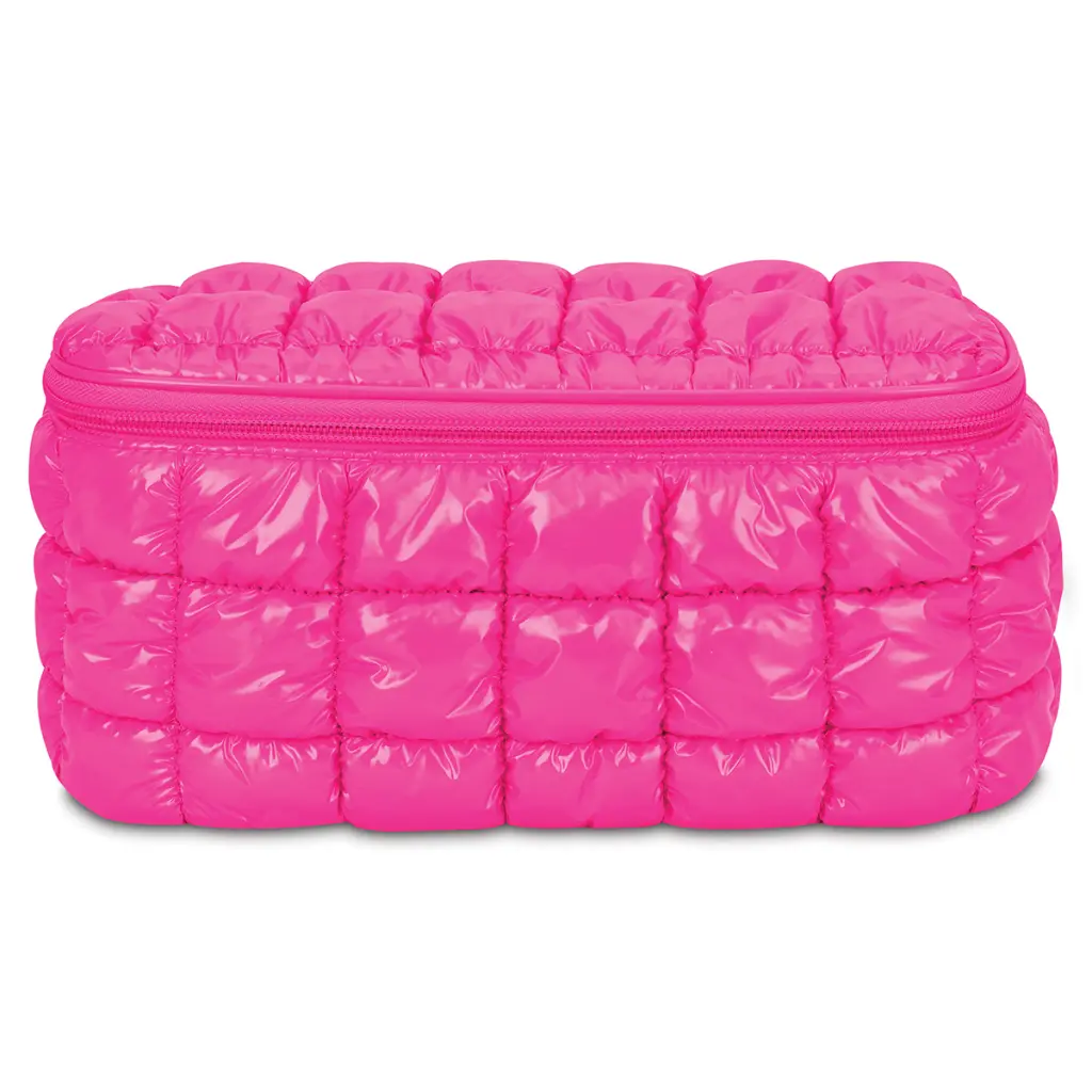 Hot Pink Shiny Puffer Cosmetic Case