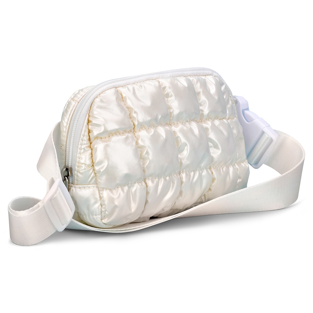 Pearl White Shiny Puffer Belt Bag - Thumbnail 2