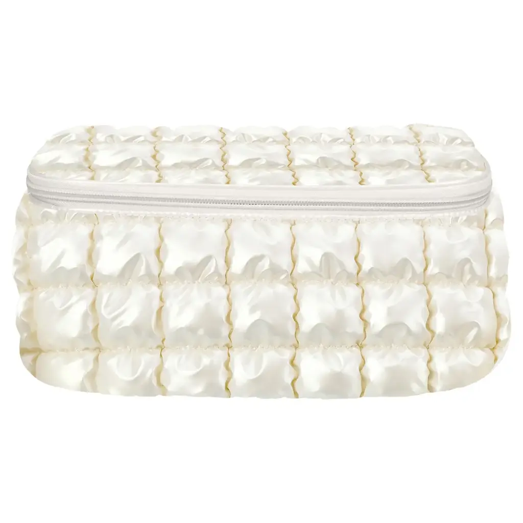 Pearl White Shiny Puffer Cosmetic Case