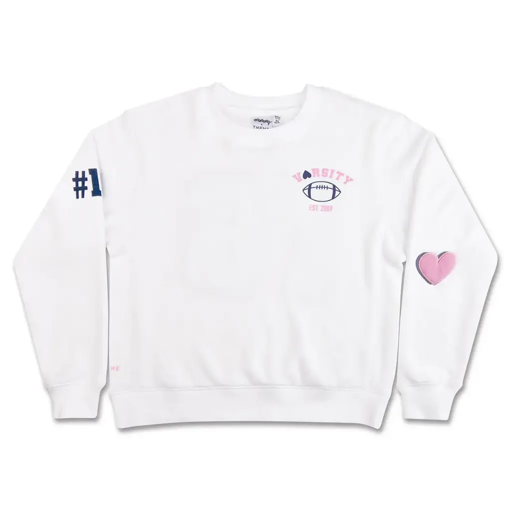 [820-3827S] Theme Varsity White Sweatshirt (Youth Small (6-8))