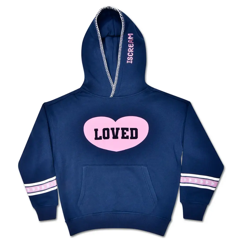 [820-3844S] Loved Navy Blue Hoodie Sweatshirt (Youth Small (6-8))