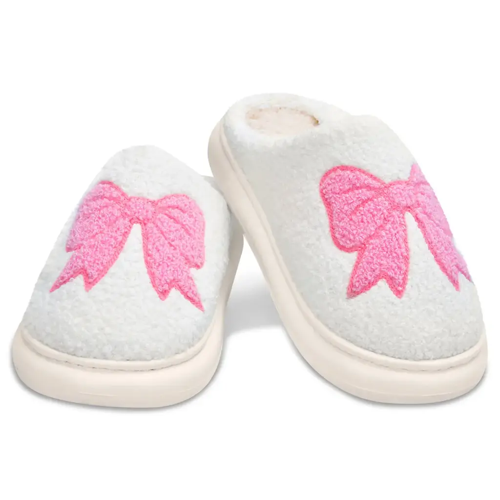 [735-106S] White Cozy Bows Slippers (Small (1-3))