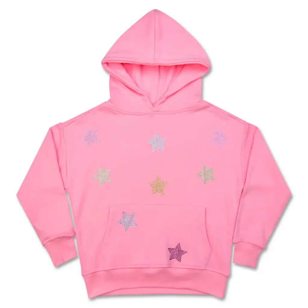 [820-3957S] Sparkling Stars Pink Hoodie Sweatshirt (Youth Small (6-8))