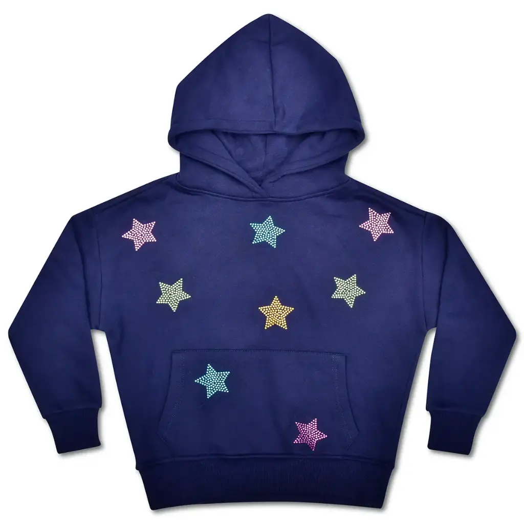 [820-3956S] Sparkling Stars Navy Hoodie Sweatshirt (Youth Small (6-8))