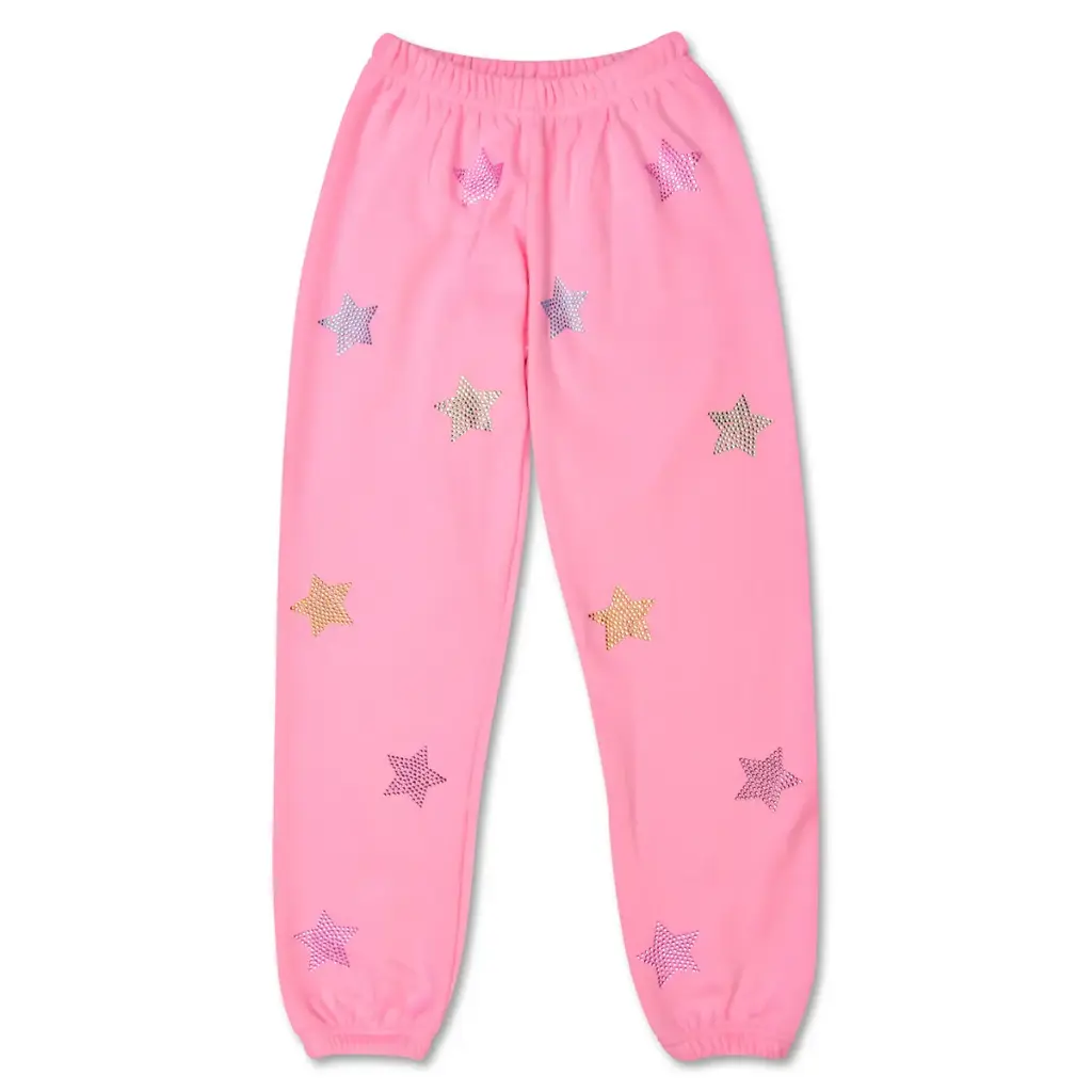 [820-3955S] Sparkling Stars Pink Sweatpants (Youth Small (6-8))