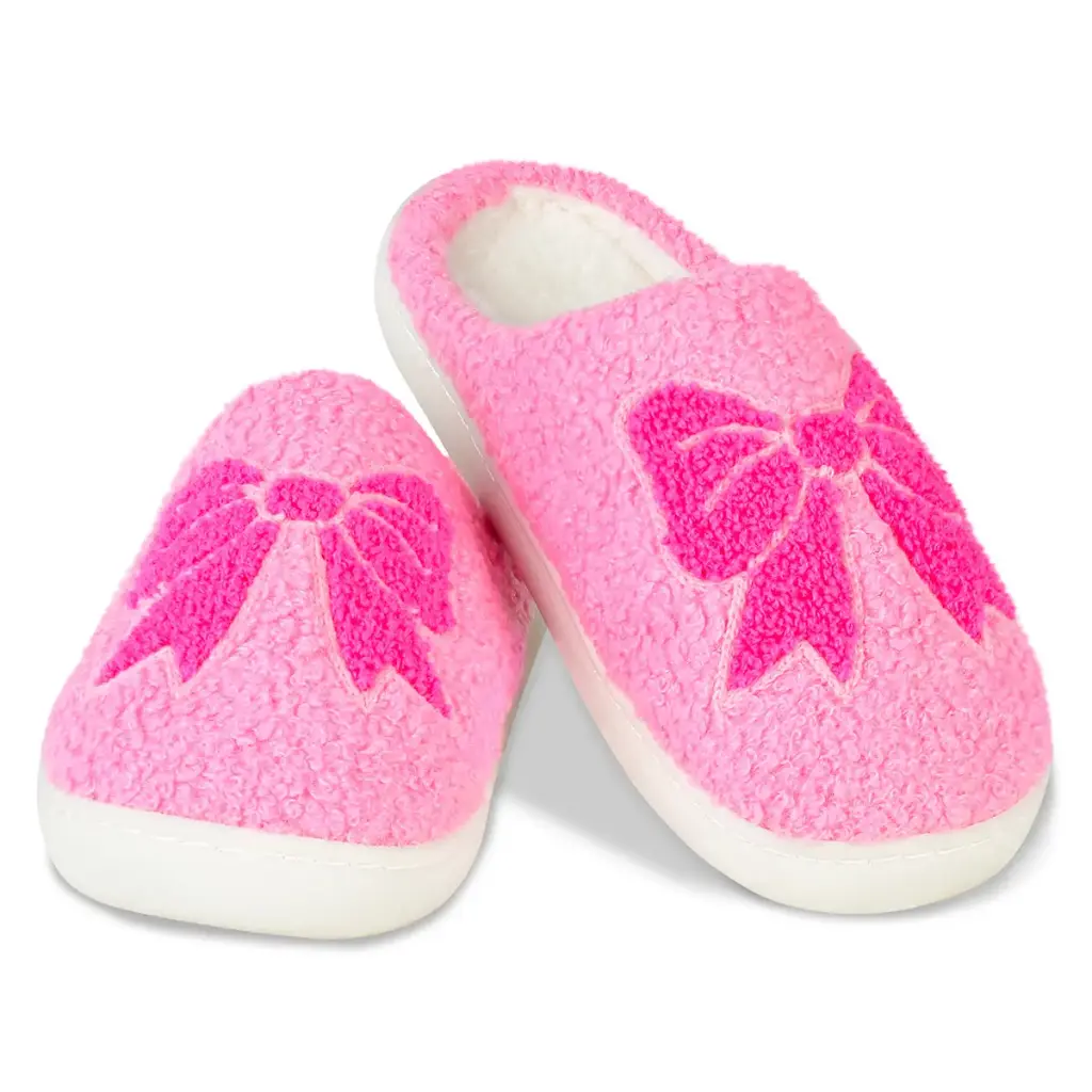 [735-108S] Pink Cozy Bows Slippers (Small (1-3))