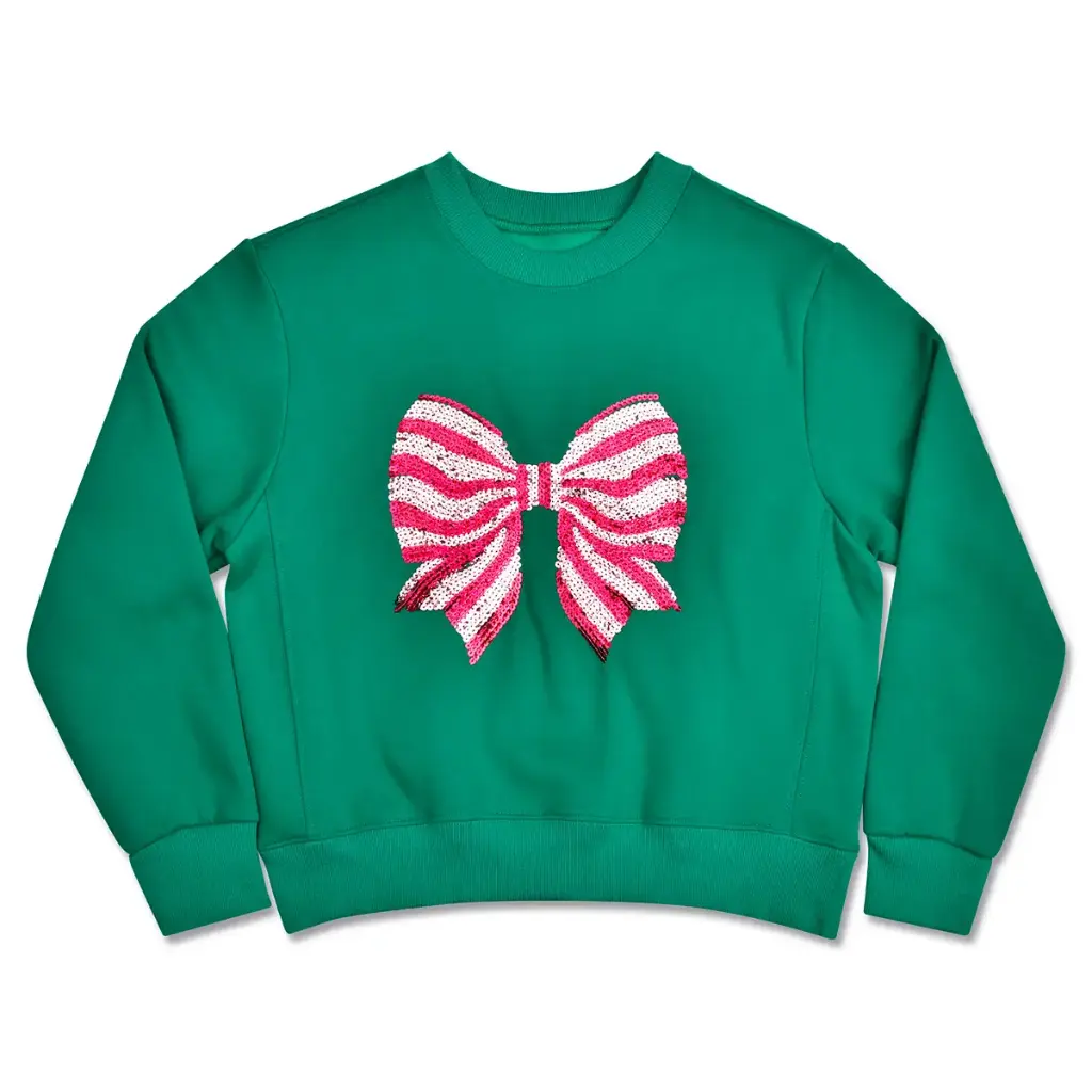 [820-3972S] Bow Sequins Sweatshirt (Youth Small (6-8))