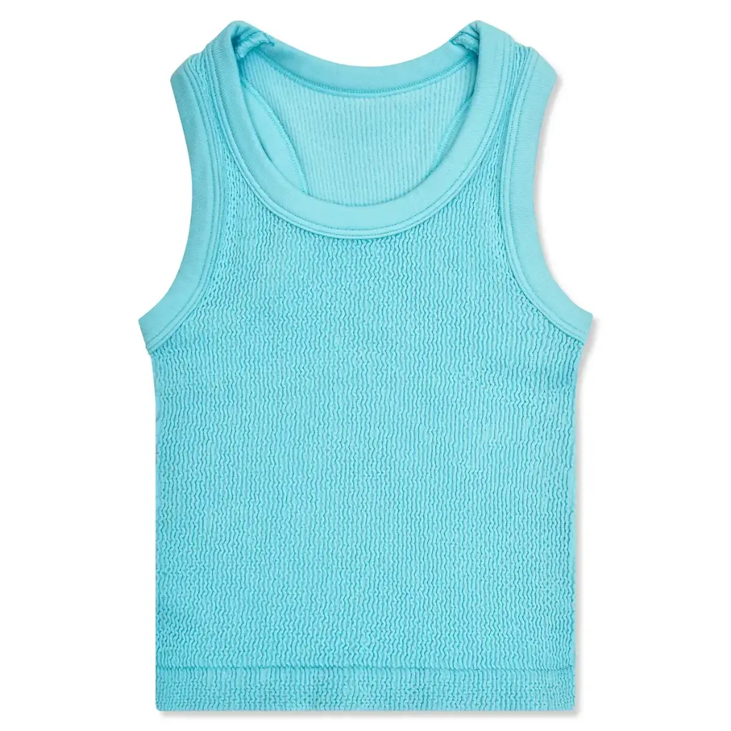 Ice Blue Cropped Smocked Racerback Tank Top