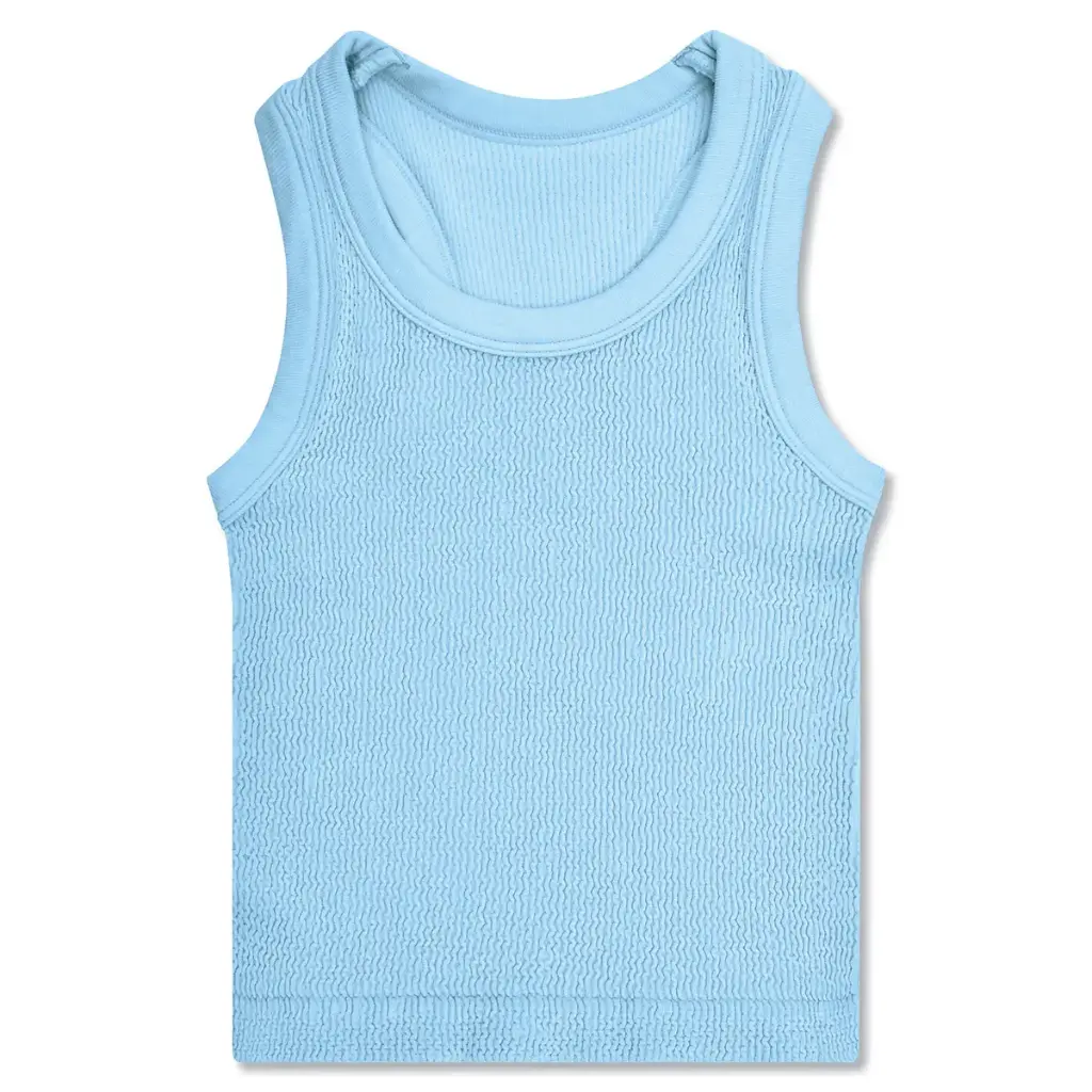Light Blue Cropped Smocked Racerback Tank Top