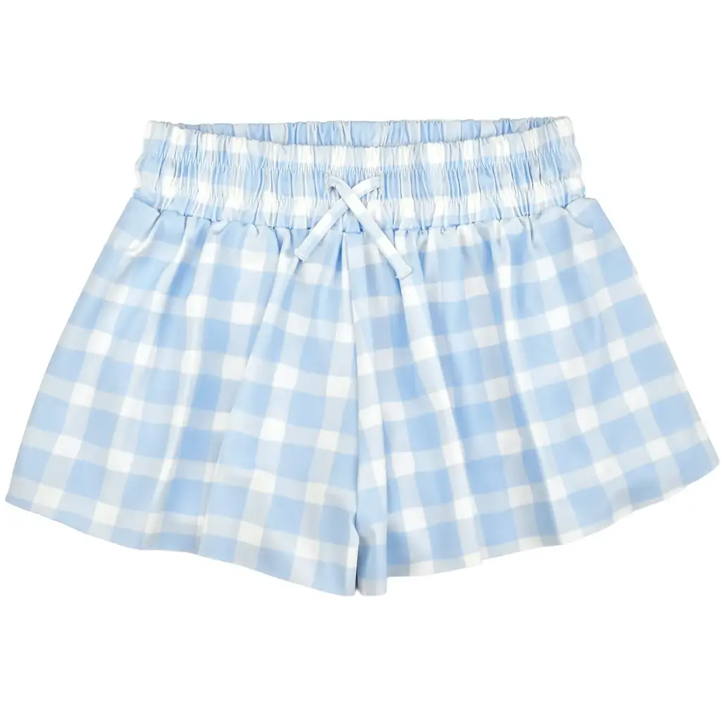 [820-4075L] Blue Gingham Butterfly Shorts (Youth Large (14))