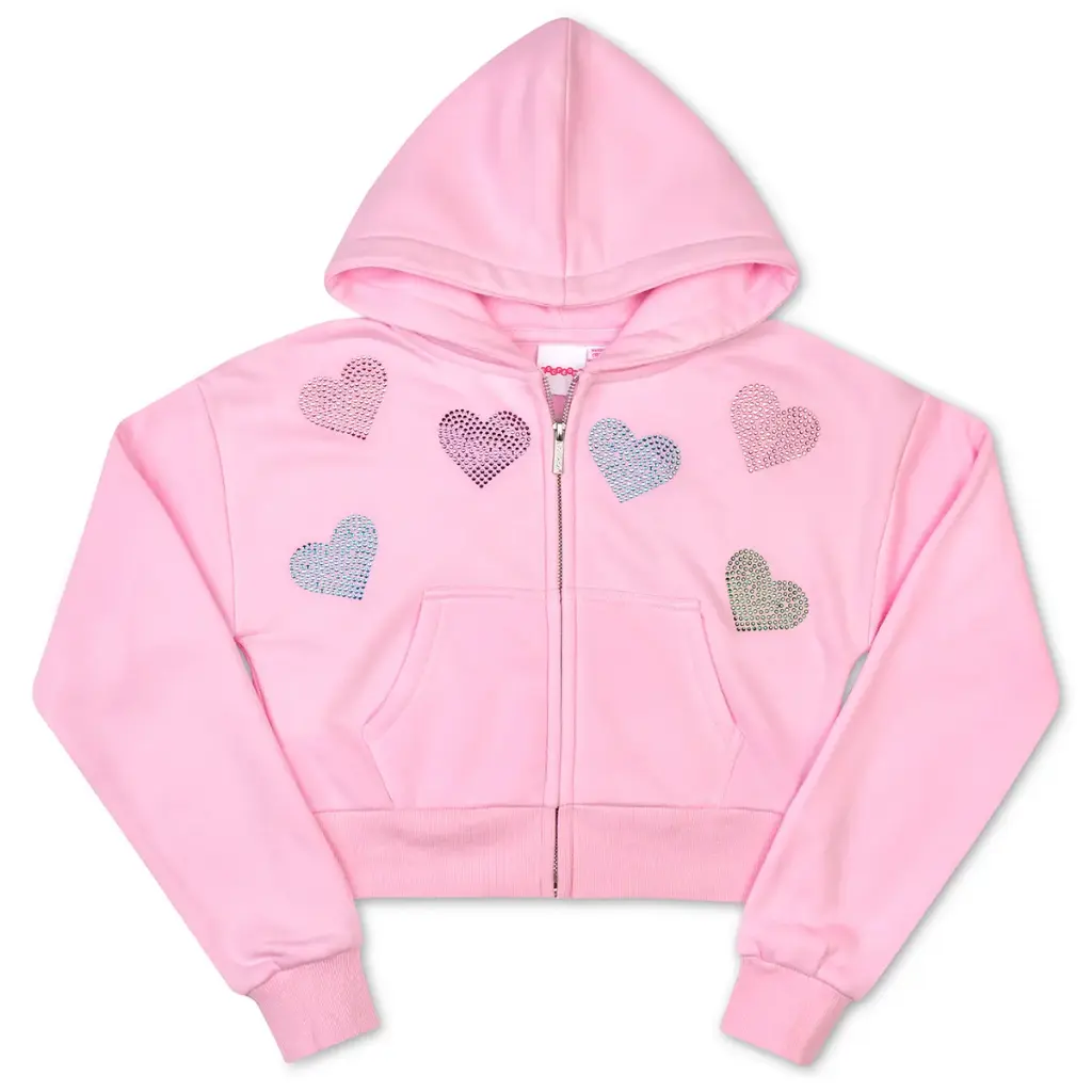 [820-4113S] Sparkling Hearts Cropped Zip-up Sweatshirt (Youth Small (6-8))