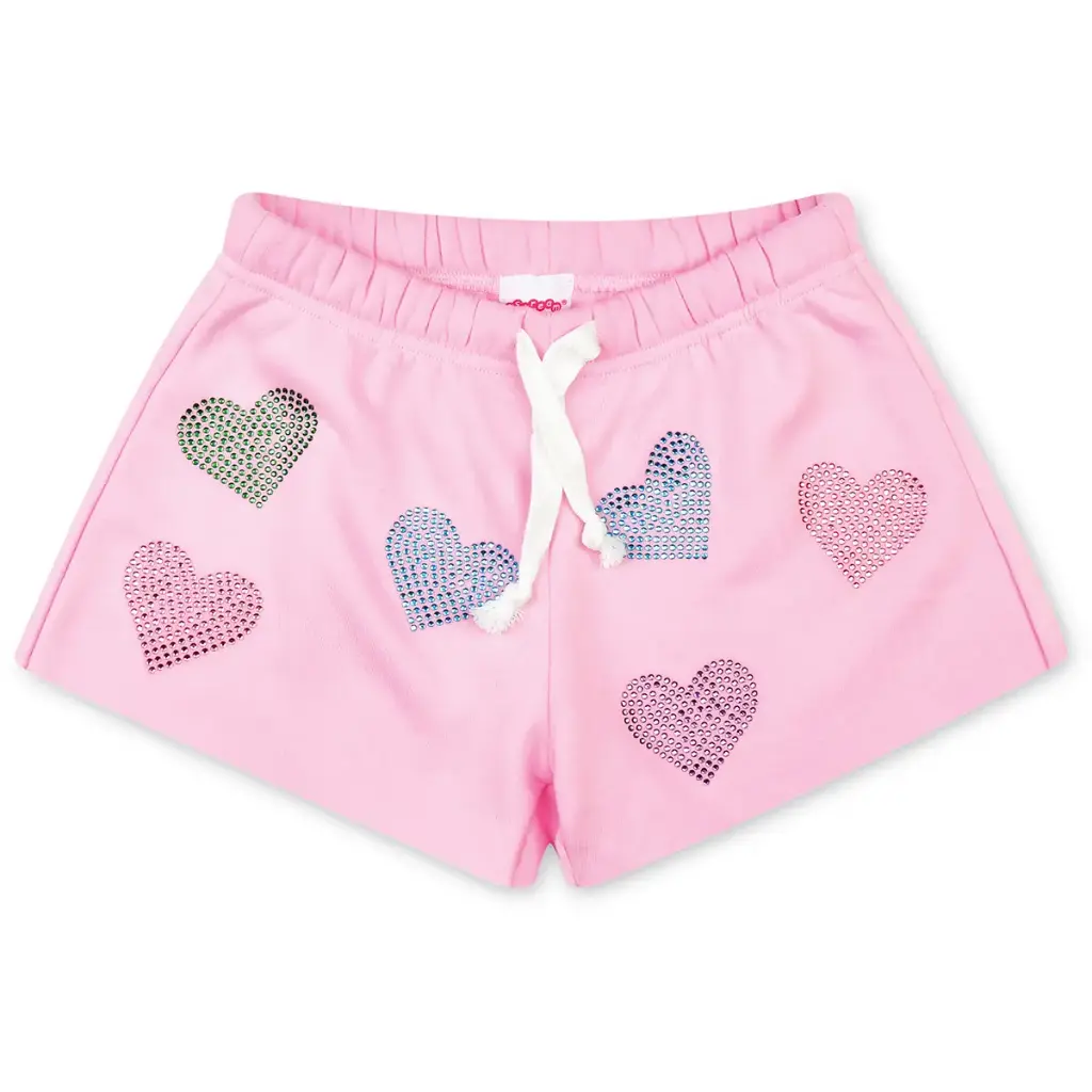 [820-4112S] Sparkling Hearts Sweat Shorts (Youth Small (6-8))