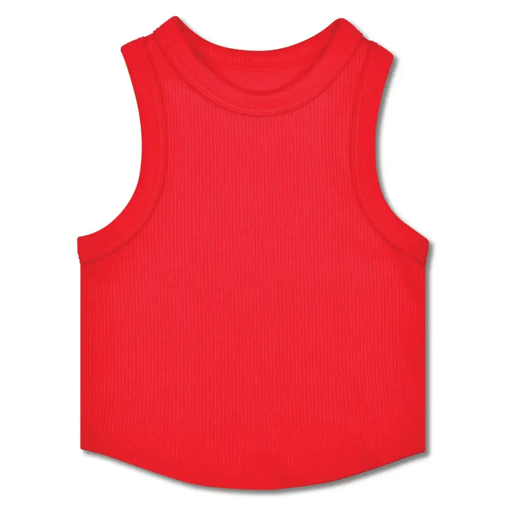 [820-4108S-M] Cherry Red Cropped Ribbed Racerback Tank Top (Youth Small/Medium (7-10))