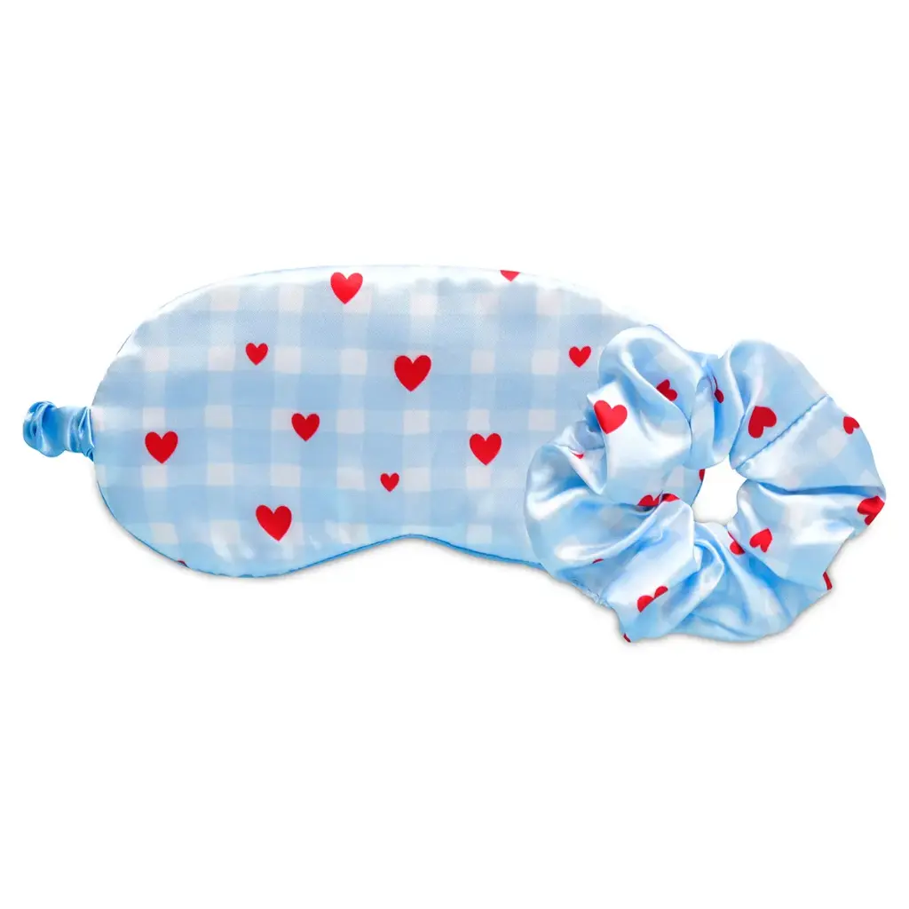 [880-582] Gingham Hearts Eye Mask & Scrunchie Set
