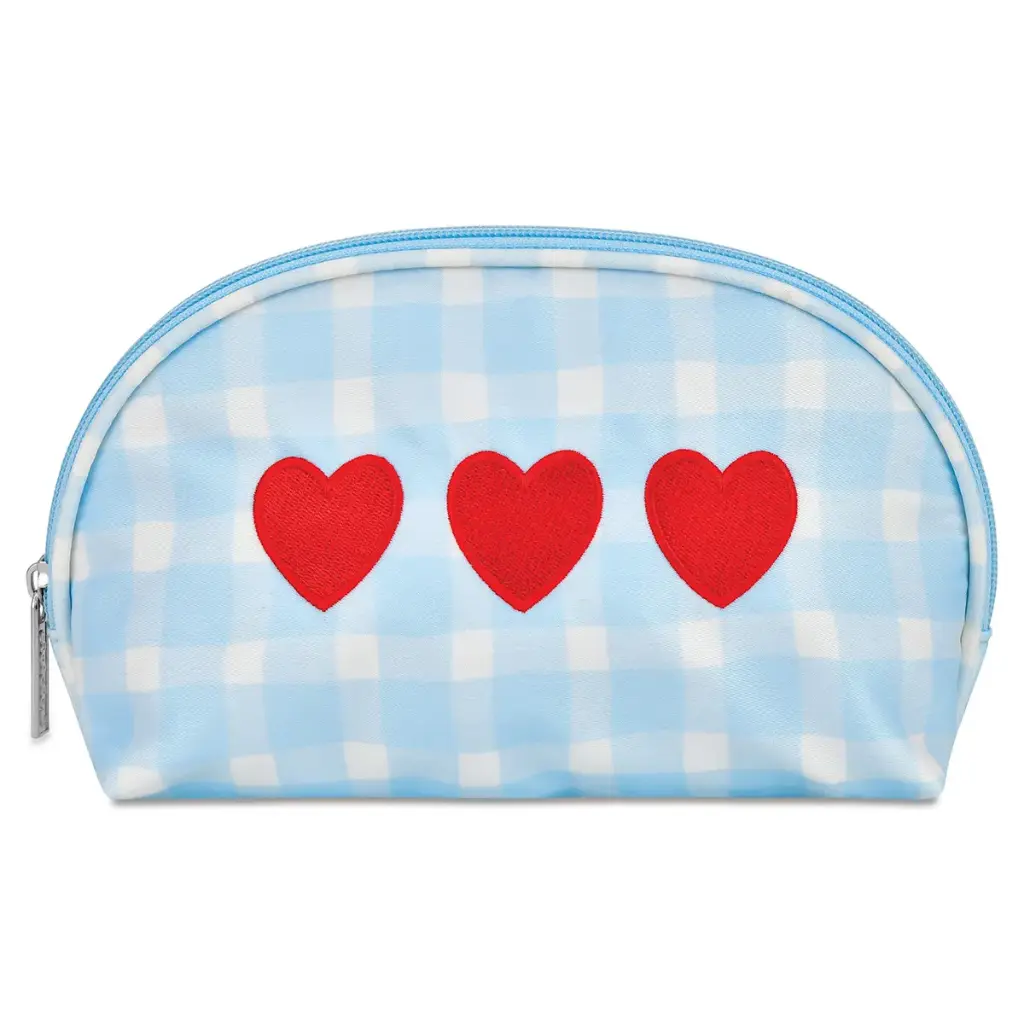 Gingham Hearts Oval Cosmetic Bag