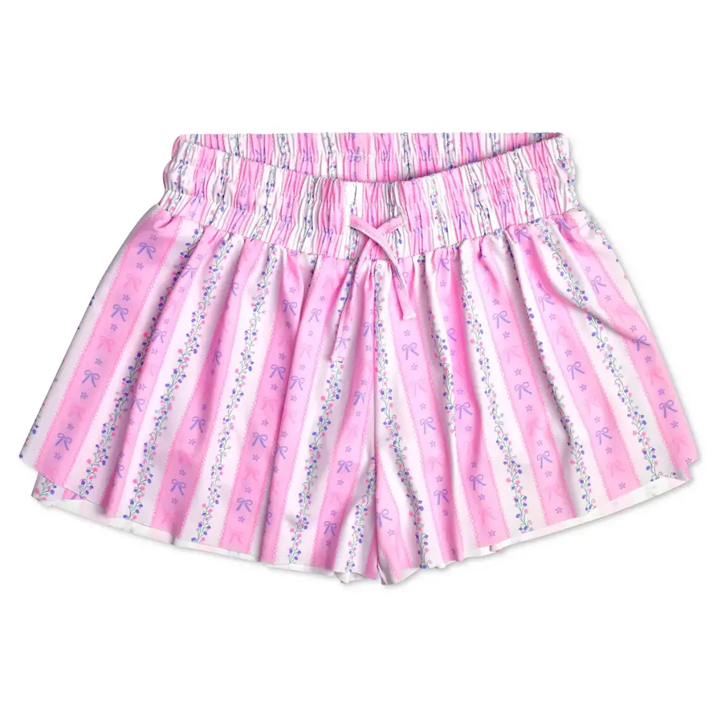 [820-4123S] Floral Stripes Butterfly Shorts (Youth Small (6-8))