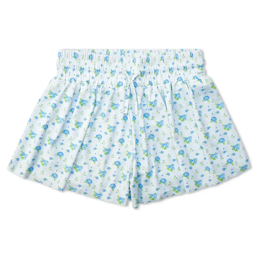 [820-4133S] Blue Floral Butterfly Shorts (Youth Small (6-8))