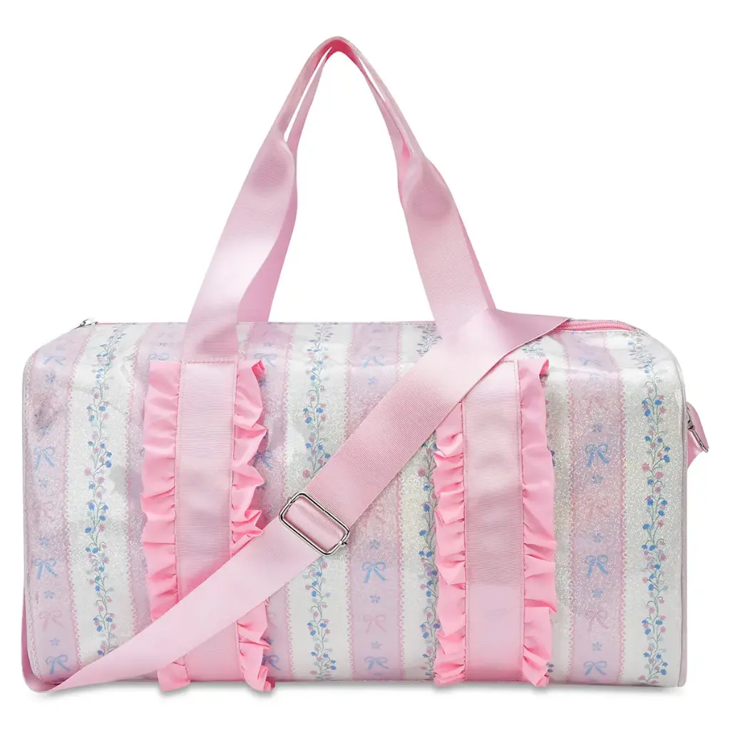 [810-2419] Floral Stripes Duffel Bag