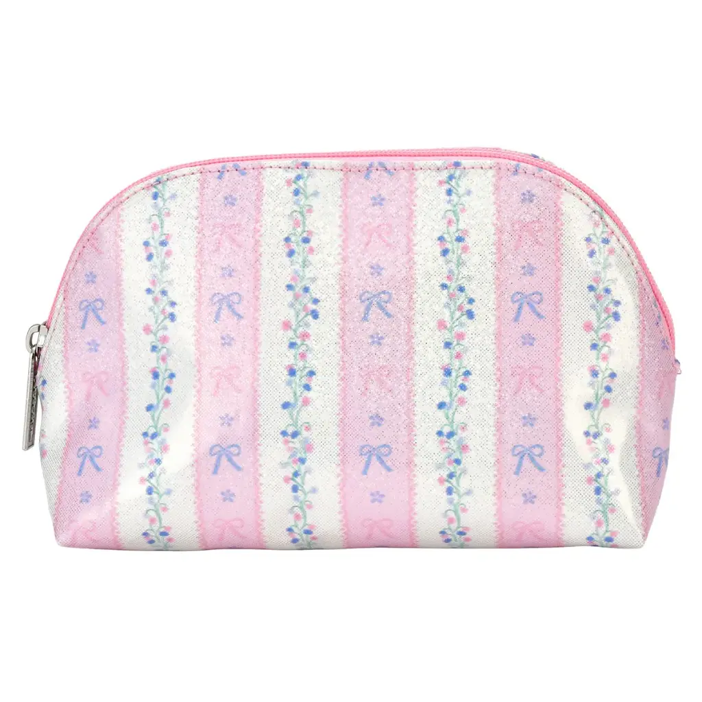 Floral Stripes Oval Cosmetic Bag