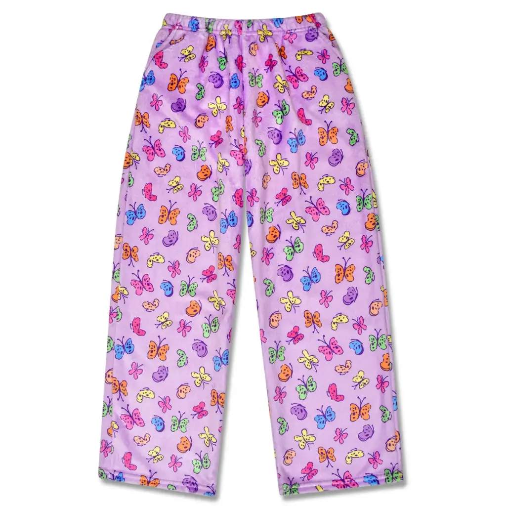 [820-4177S] Bright Butterflies Plush Pants (Youth Small (6-8))