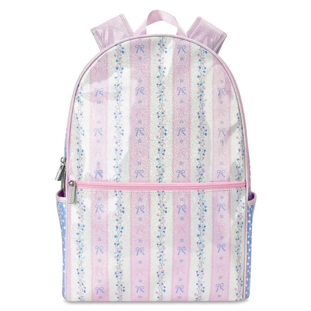 [810-2446] Pink Floral Stripe Backpack
