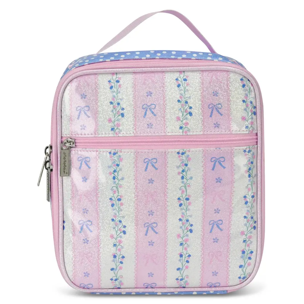 [810-2447] Pink Floral Stripe Lunch Tote