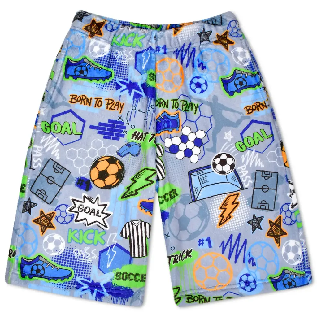 [820-4240XS] Corey Paige Born to Play Soccer Plush Board Shorts (Youth X-Small (4-6))