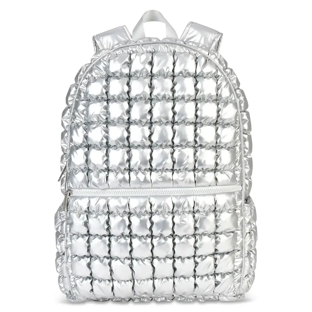 Icy Silver Puffer Backpack 